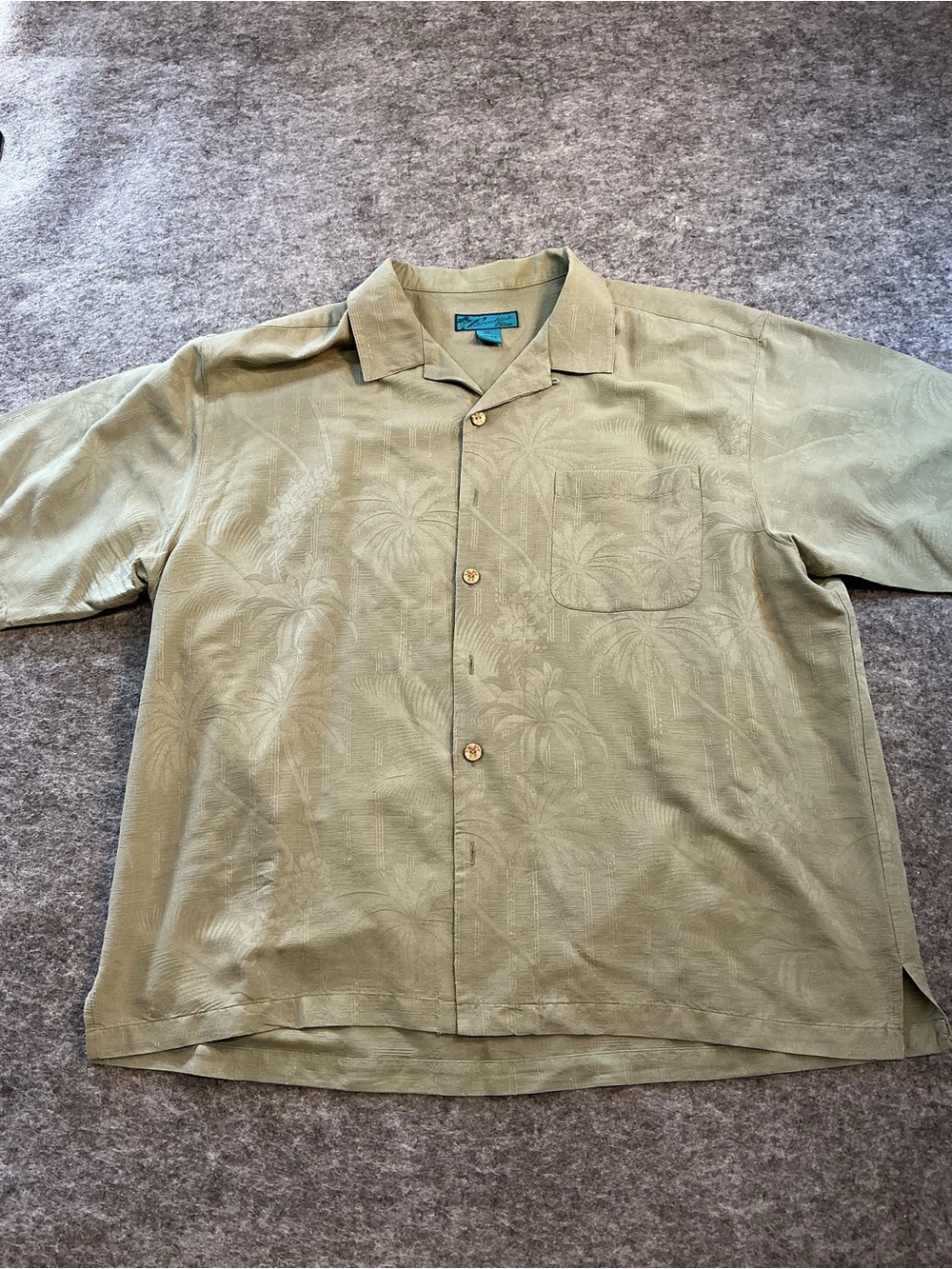Paradise blue Vintage 100% Silk Men's Olive Green Short-Sleeve Camp Shirt XXL